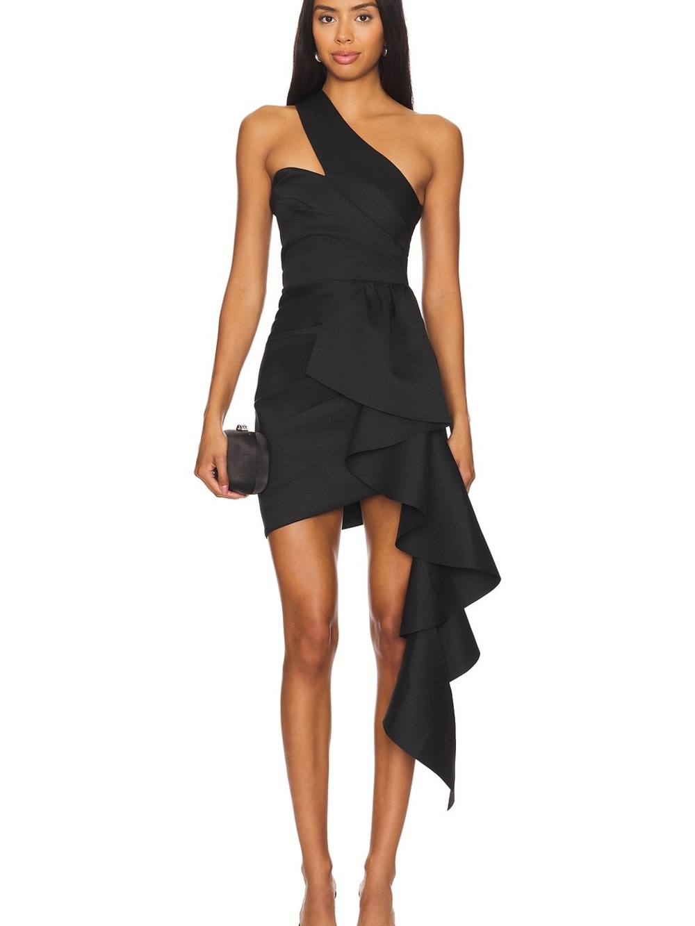 ELLIATT Convergence Dress Black M One Shoulder Asymmetrical Ruffle Cocktail NWT